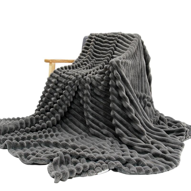 Striped faux rabbit fur blanket