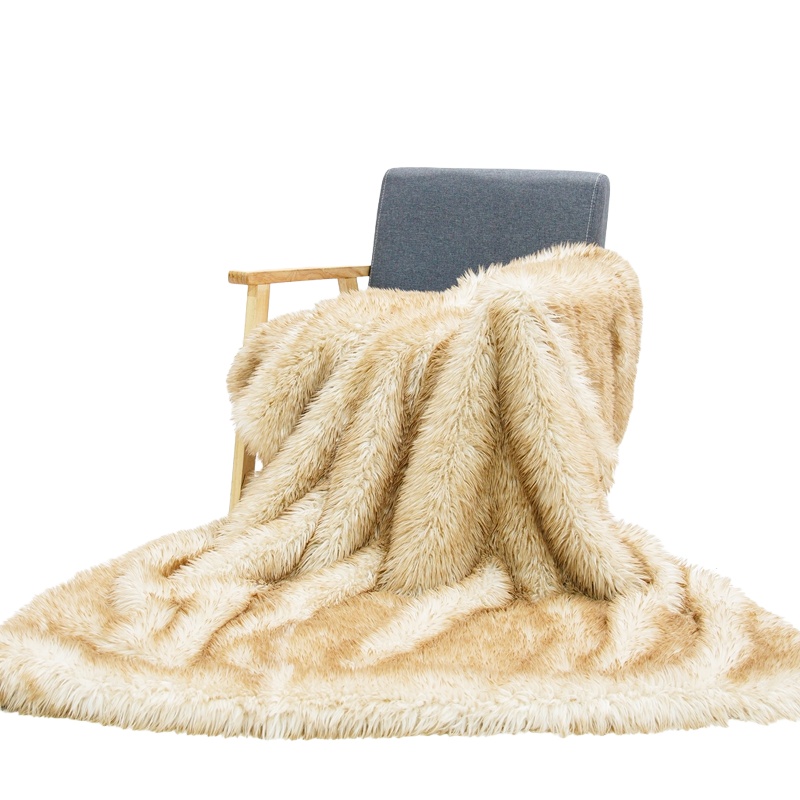 Gradient Faux Raccoon Fur Throw Blanket