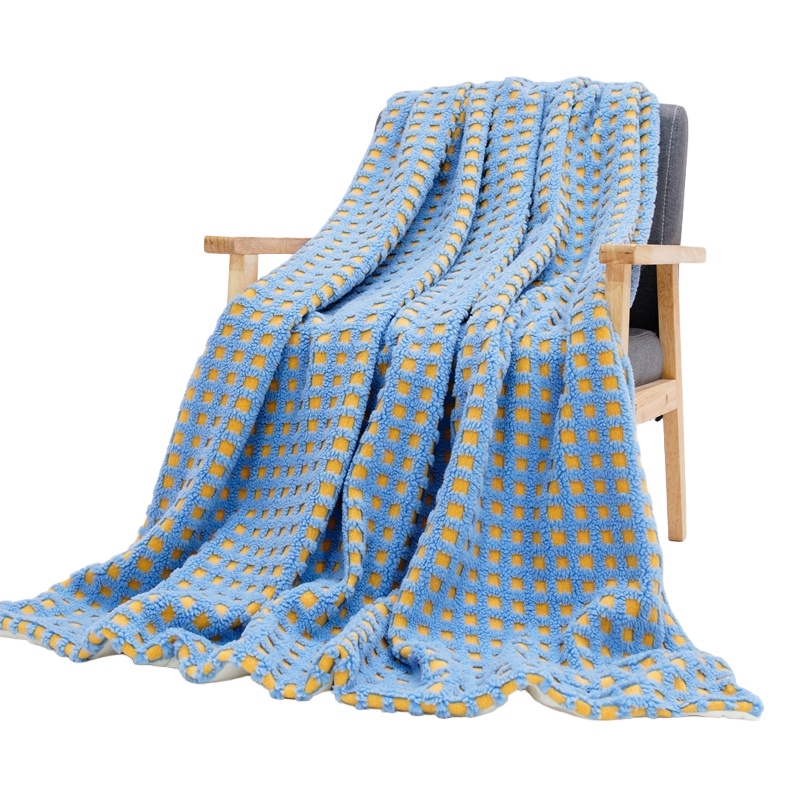 Jacquard Sherpa Fleece Throw Blanket with Color-Block Grid