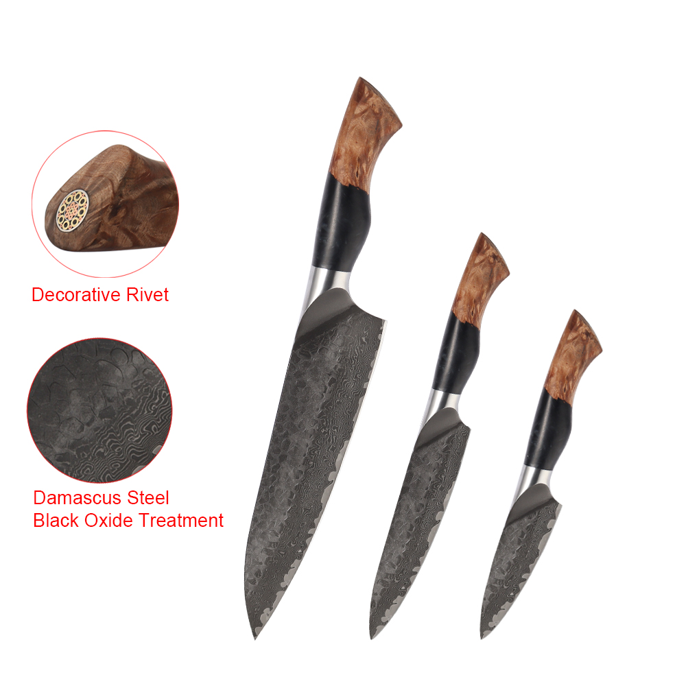 Hip-home 2026 New Arrivals Damascus Knife Set Vg10 Wooden Handle Chef Kitchen Knife