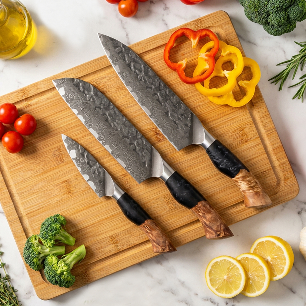 Hip-home Damascus Kitchen Knife Set 3 PCS Japanese Chef Knife Set 67 Layers Damascus Knife
