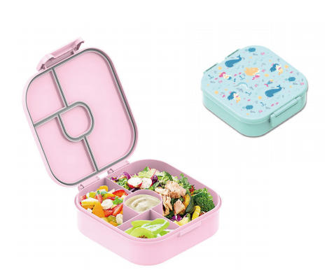 Square Kids Bento Lunch Box 4 Compartment Plastic Food Container Leakproof Divided Box for Children