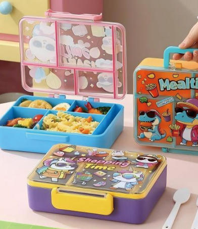 Kids Plastic Lunch Box with Handle Multi Compartment Portable School Bento Lunch Box for Children