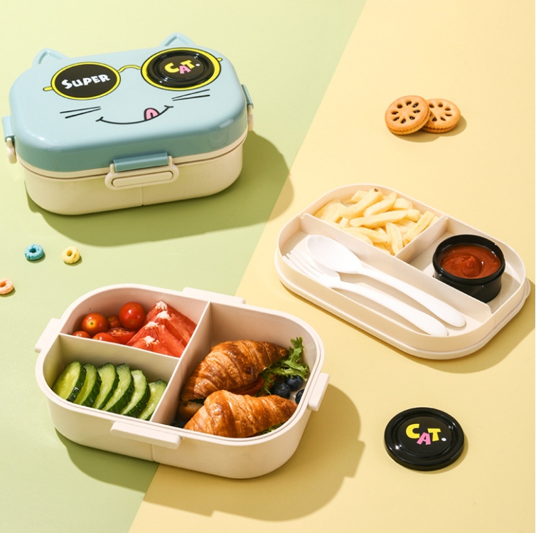 Plastic Kids Bento Lunch Box Multi Compartment ortable Lunch Box with Spoon & Fork