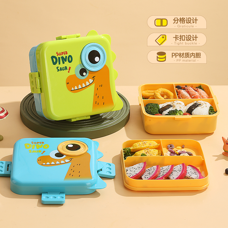 2 Layer Plastic Kids Bento Lunch Box Multi Compartment Lunch Box with Spoon & Fork for Children