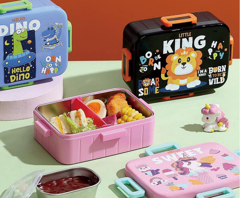 Cartoon 304 Stainless Steel Food Container with Movable Board and 100ml Stainless Bowl