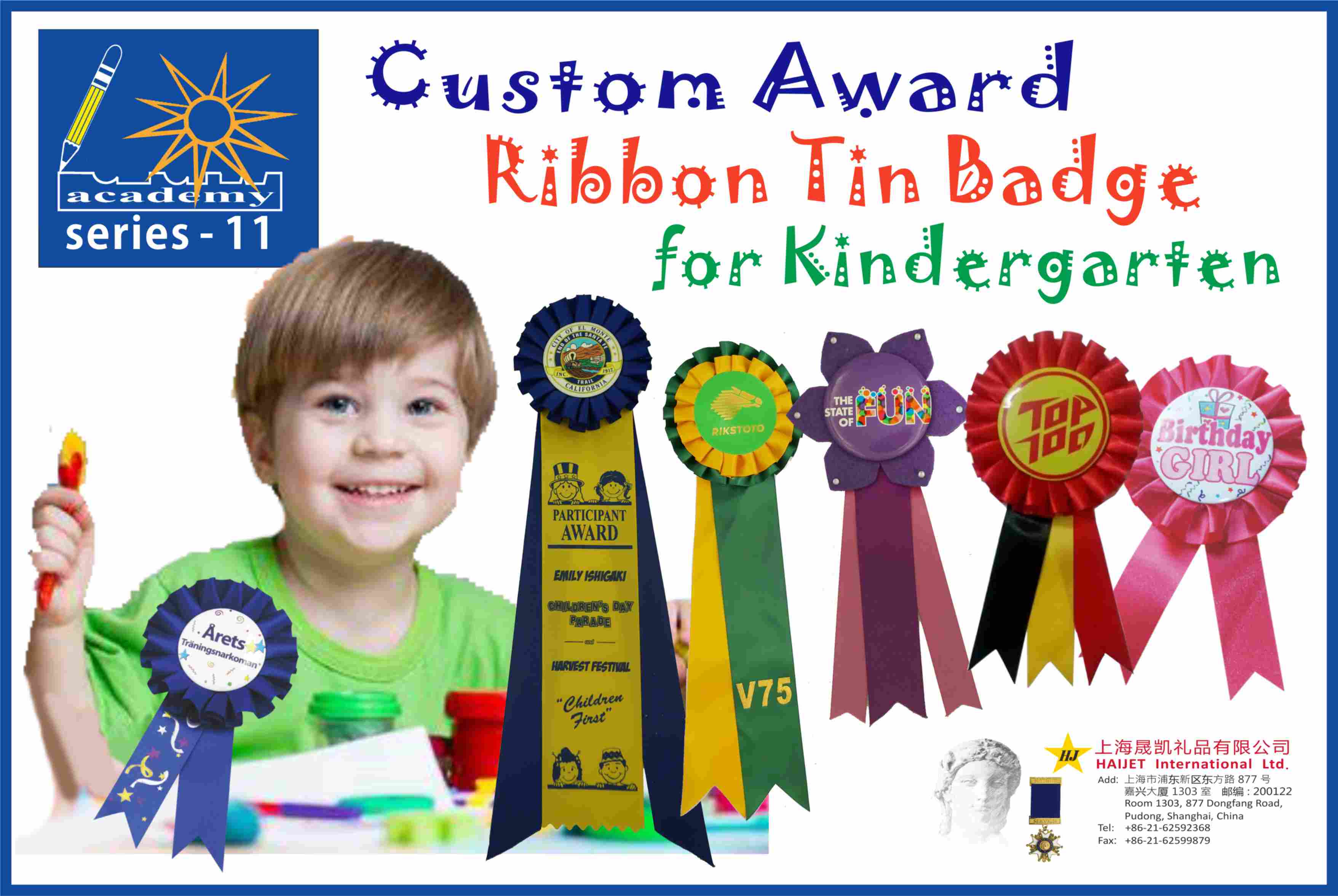 Custom award ribbon Tin badge