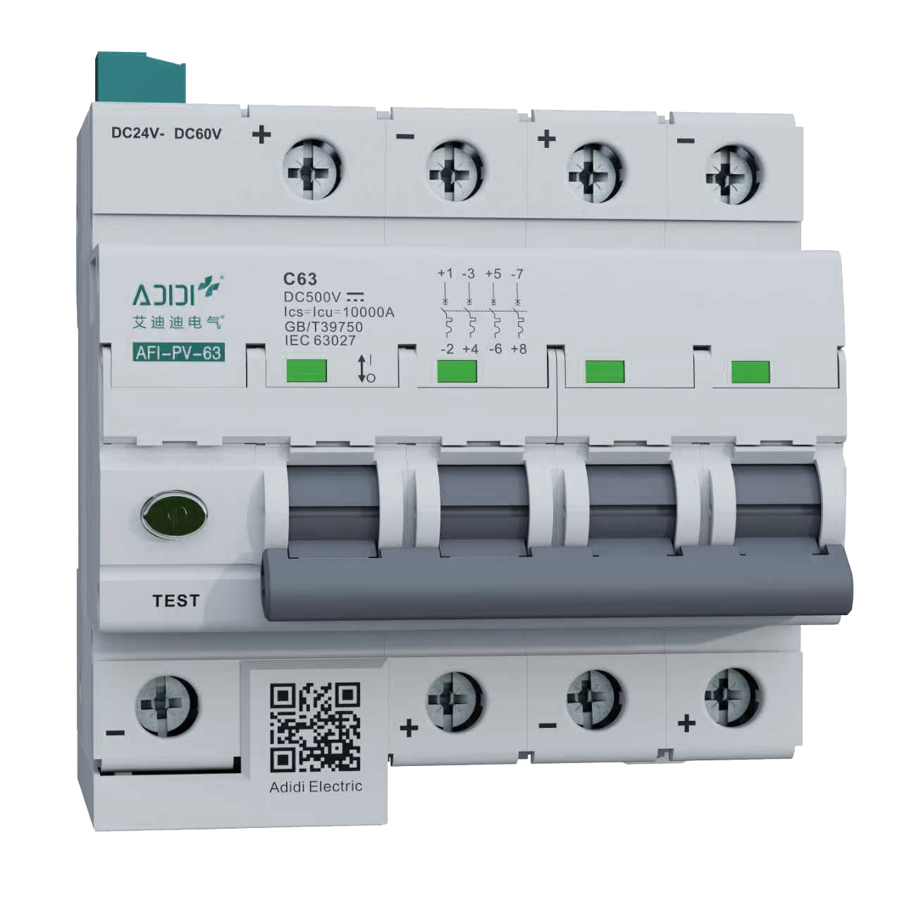 AFI-PV2-63 Photovoltaic DC Arc Fault Circuit Interrupter AFDD AFCI Breaker DC500V(2P)/DC1000V(4P)