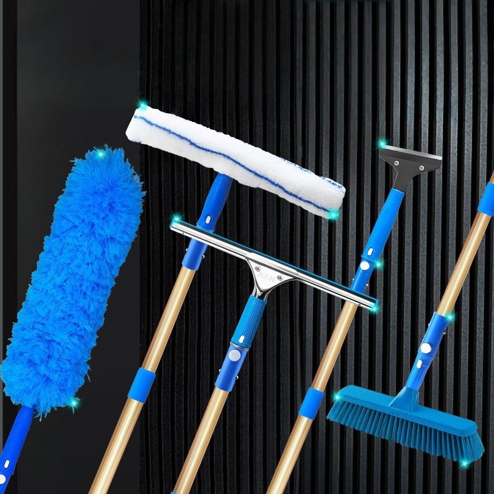 Long Telescopic Window Cleaning Kit with Microfiber Cover and Rubber Blade Plastic Handle Shower